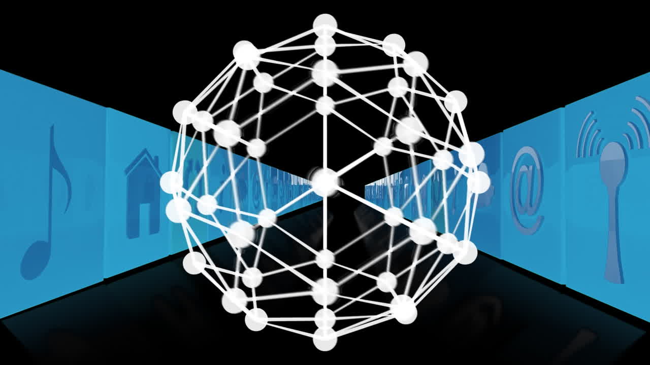 검은색 배경에 있는 스 ⁇ 과 미디어 아이콘의 애니메이션