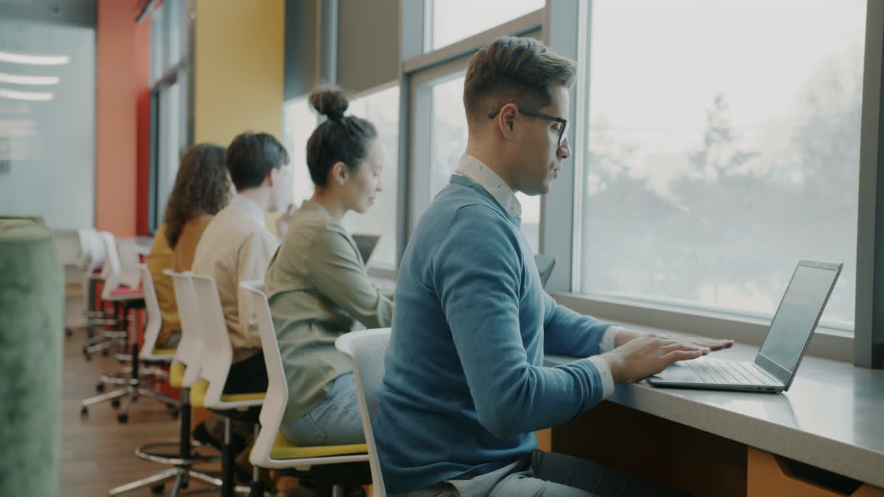 People working in a modern office space