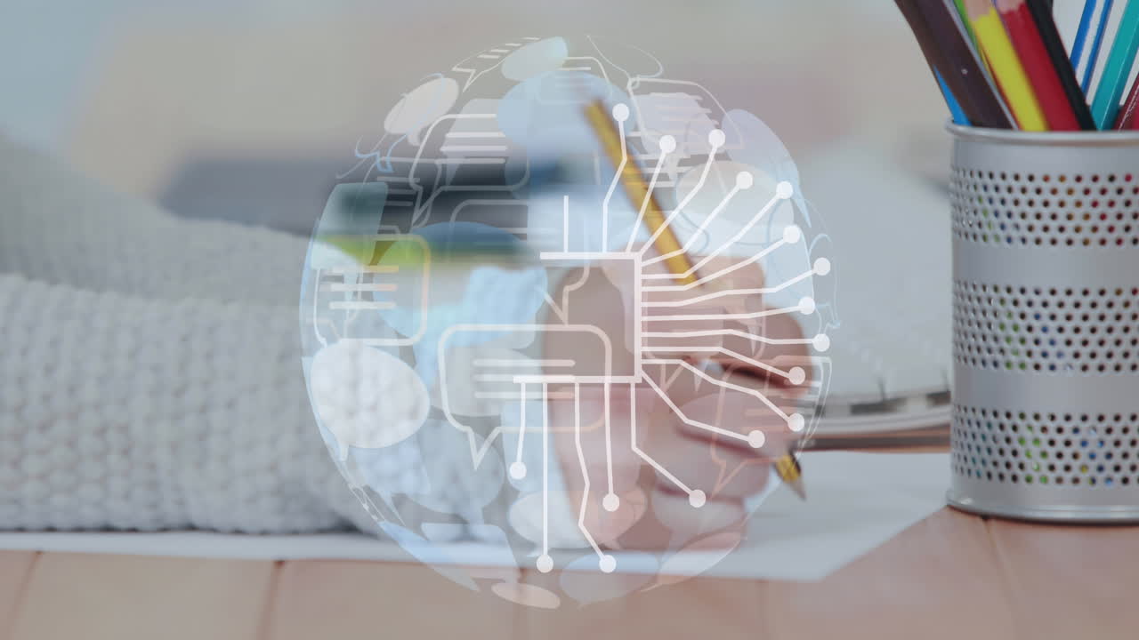 아시아 여성과 지구상의 ai 데이터 처리의 애니메이션