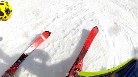 professional skier at slalom ski training in switzerland - pov shot