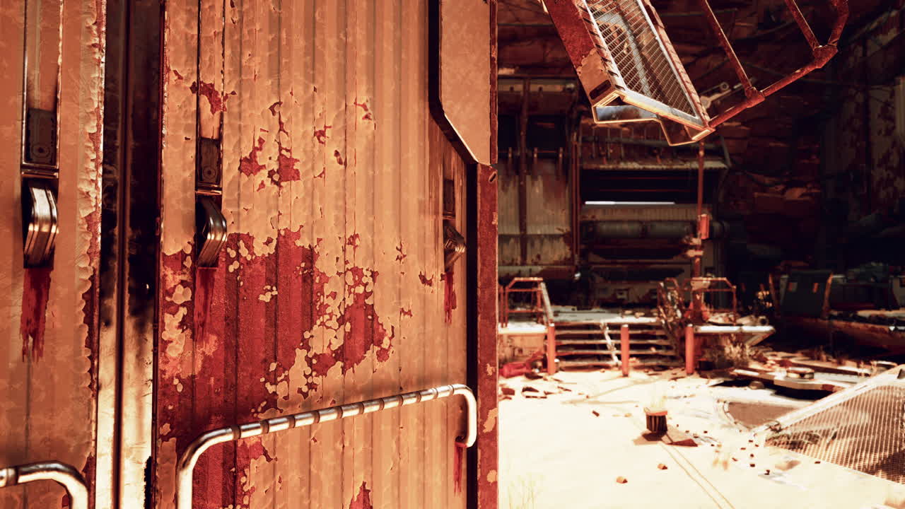 버려진 녹은 산업 건물 내부