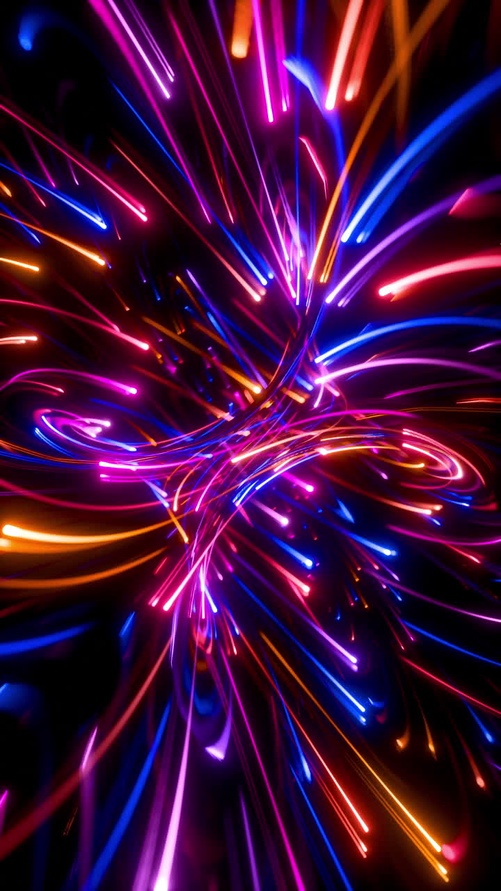 Colorful Neon Light Trails Vertical Swirling Vortex Motion Loop. 3D rendering