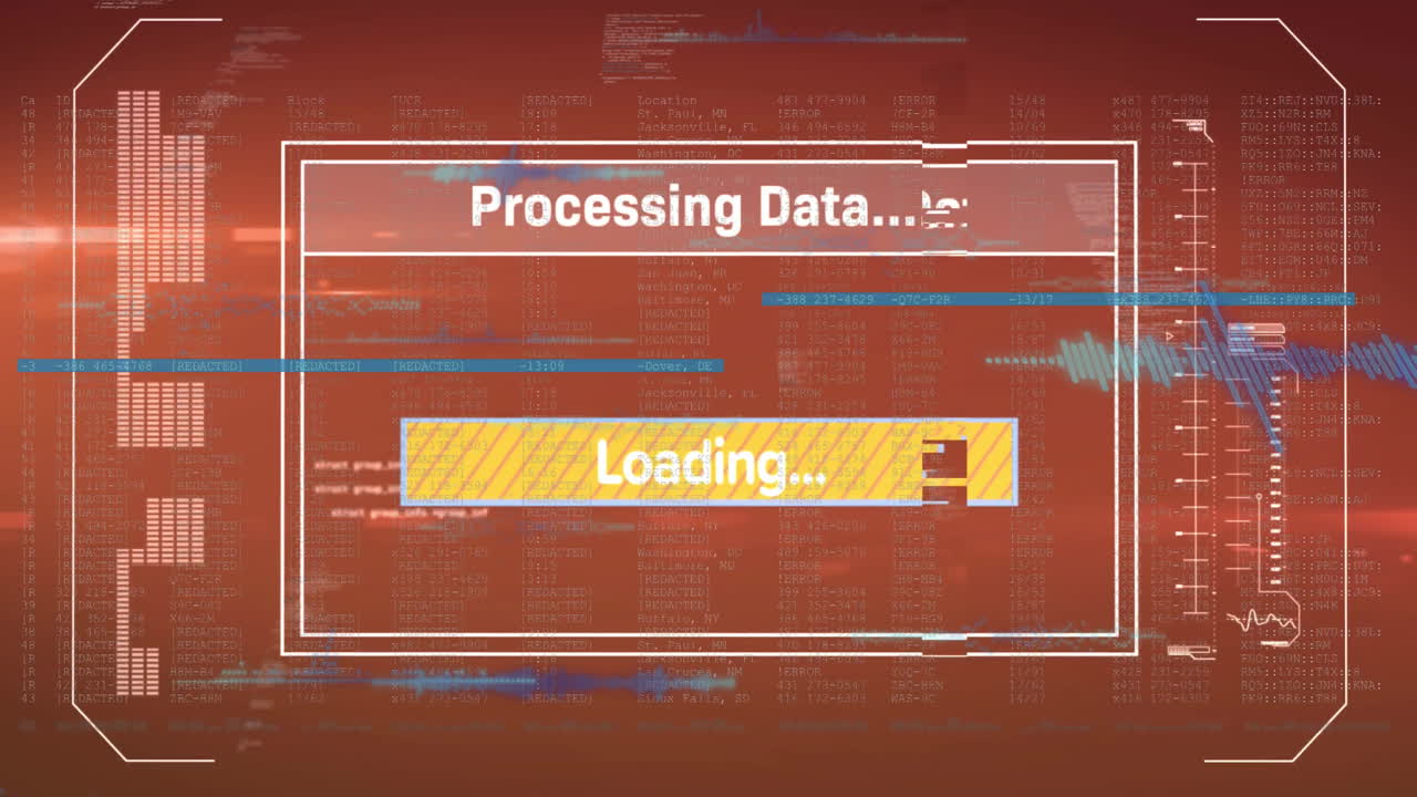 Animation of processing data text over data processing