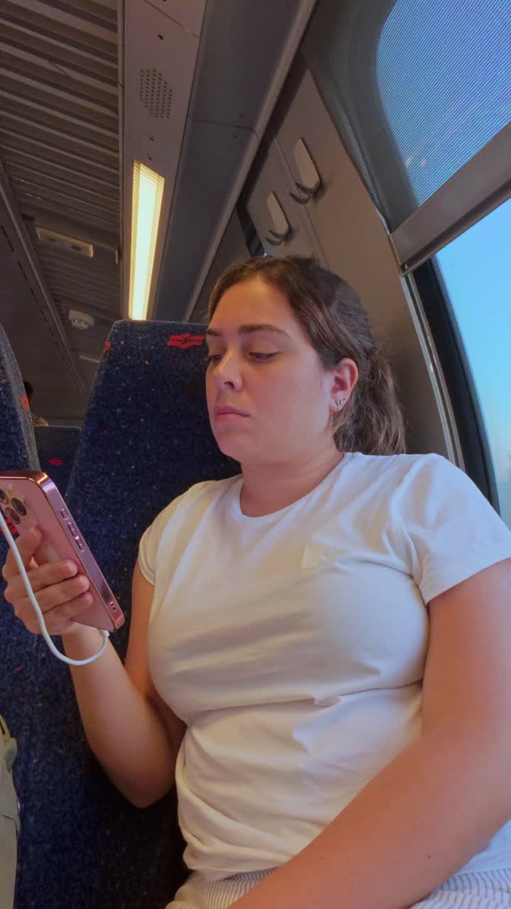Solo Female Traveler Relaxing on a Mostly Empty Train