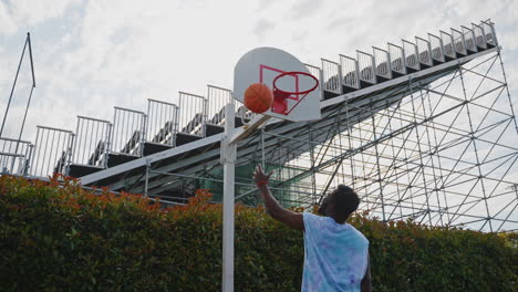 man shooting a basketball