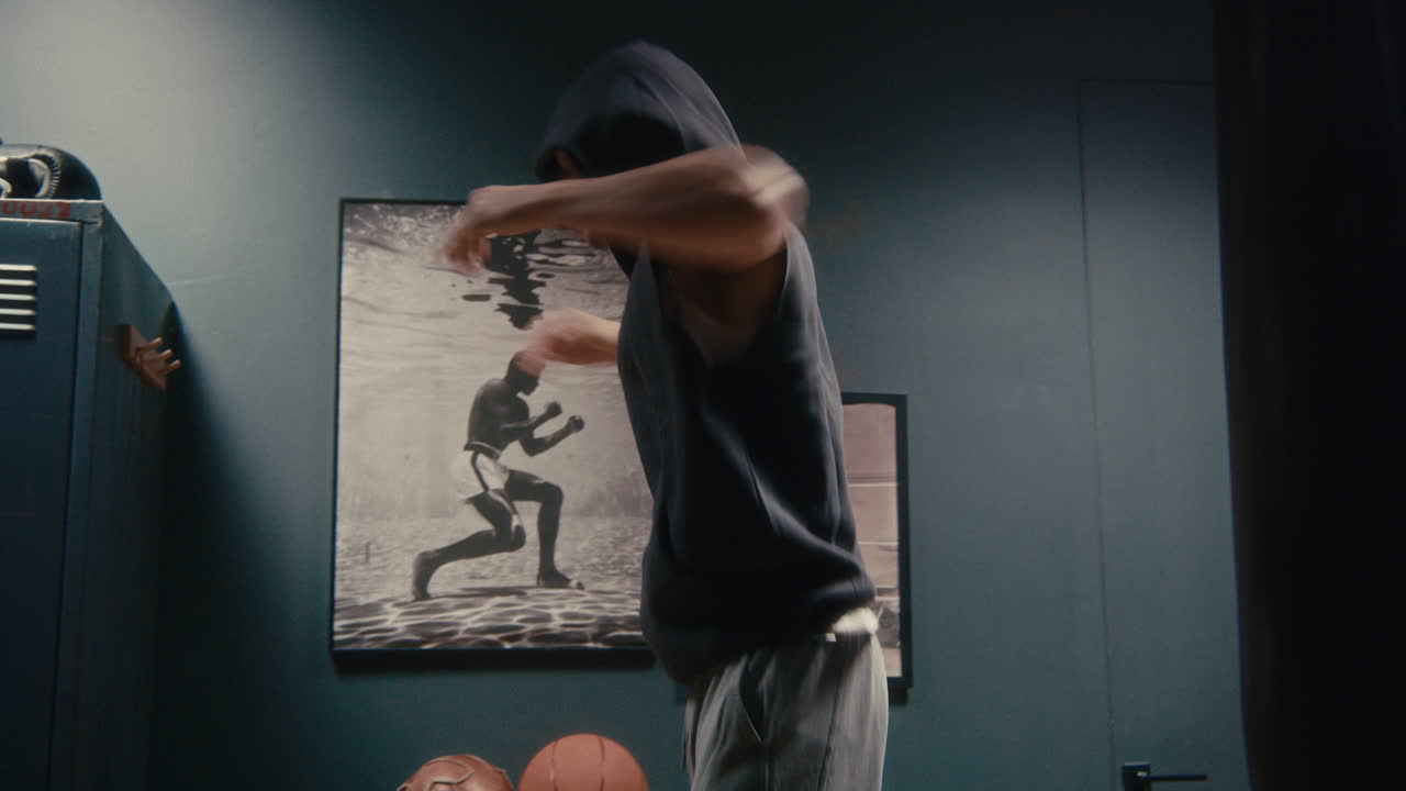 Man working out in a locker room