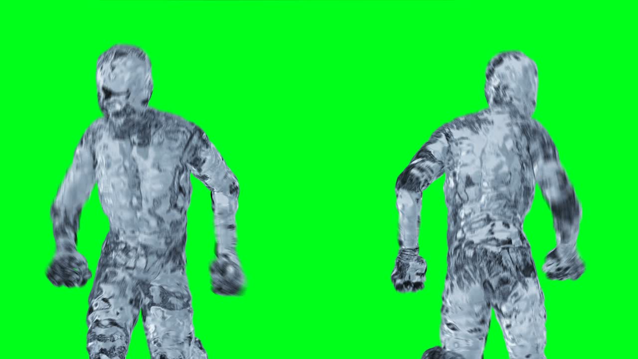 Animação de personagem de homem de gelo e vidro. Isolado em tela verde.
