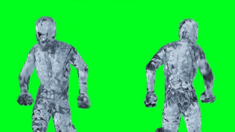 ice, glass man character animation. isolate on green screen.