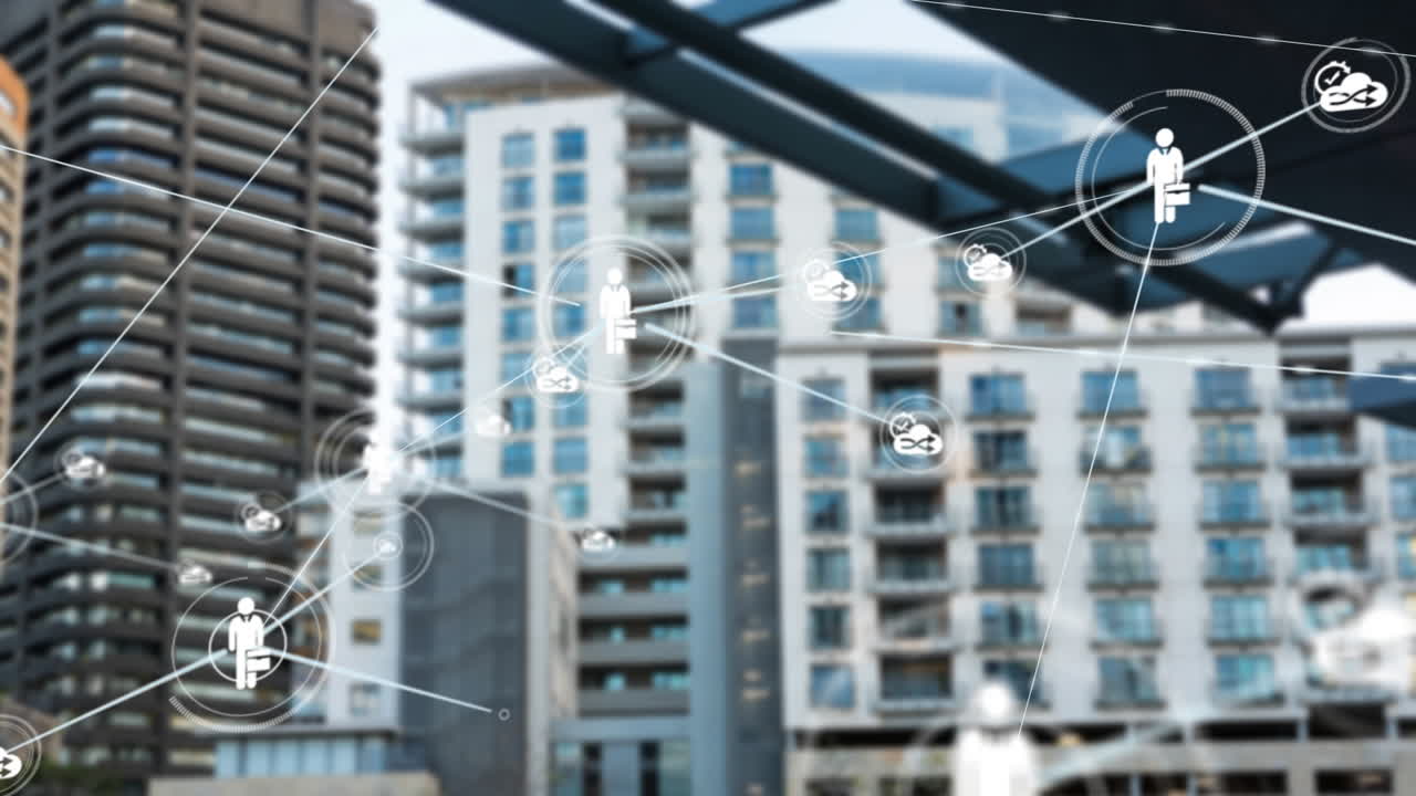 도시 풍경에 대한 연결 네트워크의 애니메이션