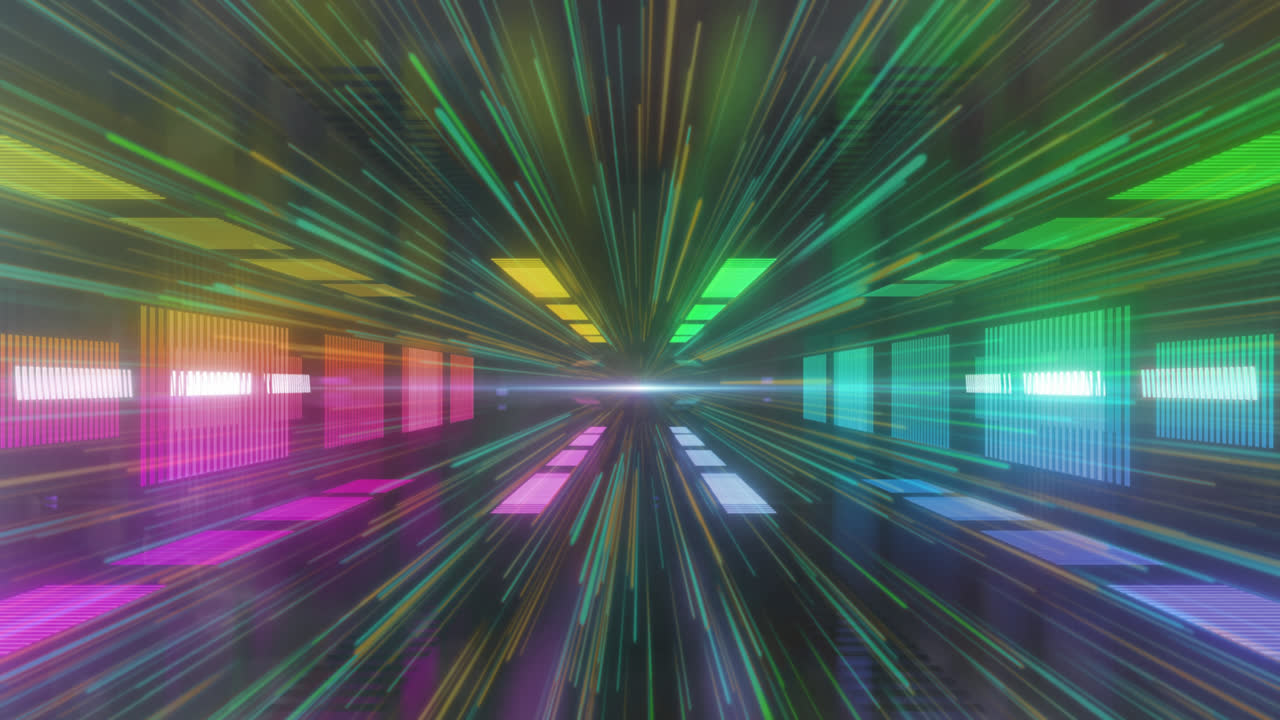 rectángulos brillantes de colores que se mueven sobre el estallido de estrellas verdes y amarillas