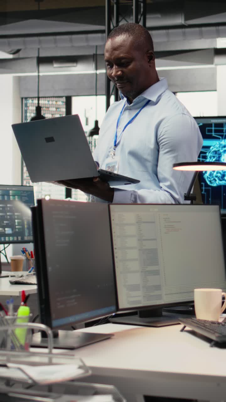 Vertical video System administrators working in AI startup training predictive models