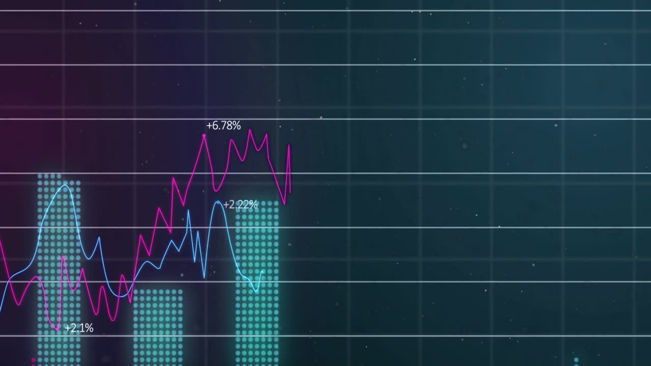 animación del procesamiento de datos financieros sobre un fondo oscuro