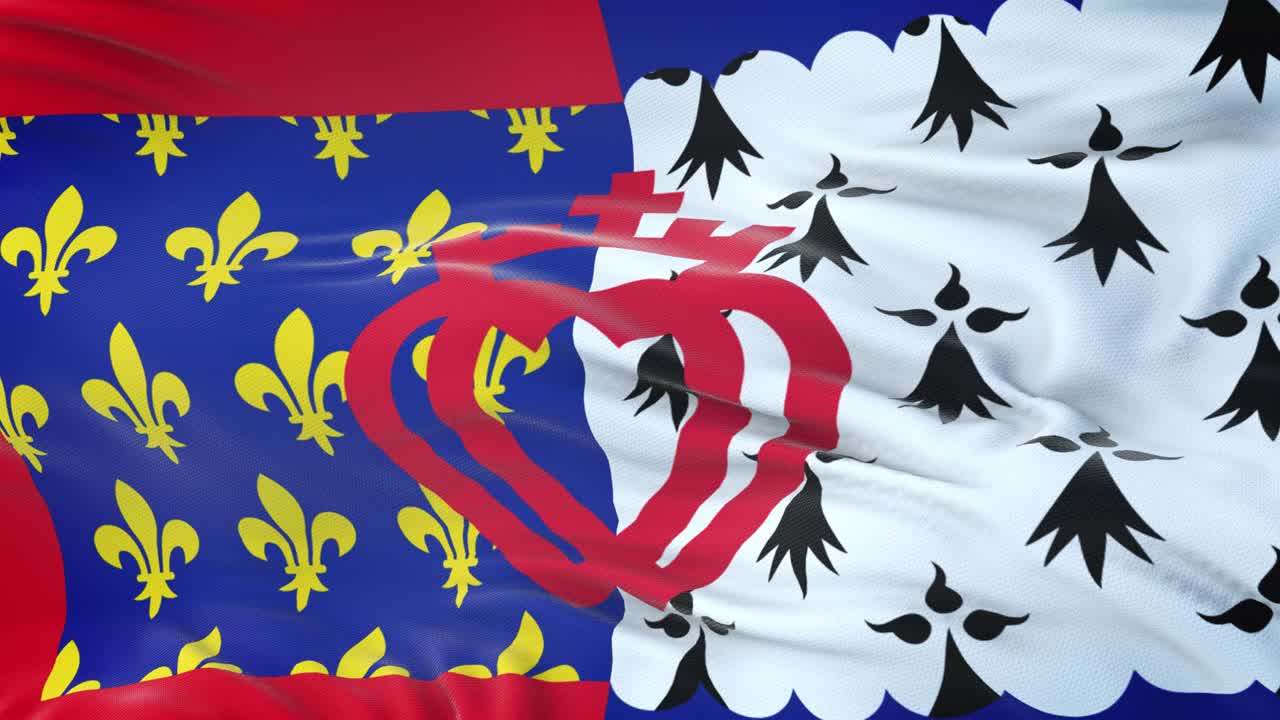 pays de la loire (región de francia) bandera ondeando en el viento con textura de tela muy detallada. bucle sin costuras