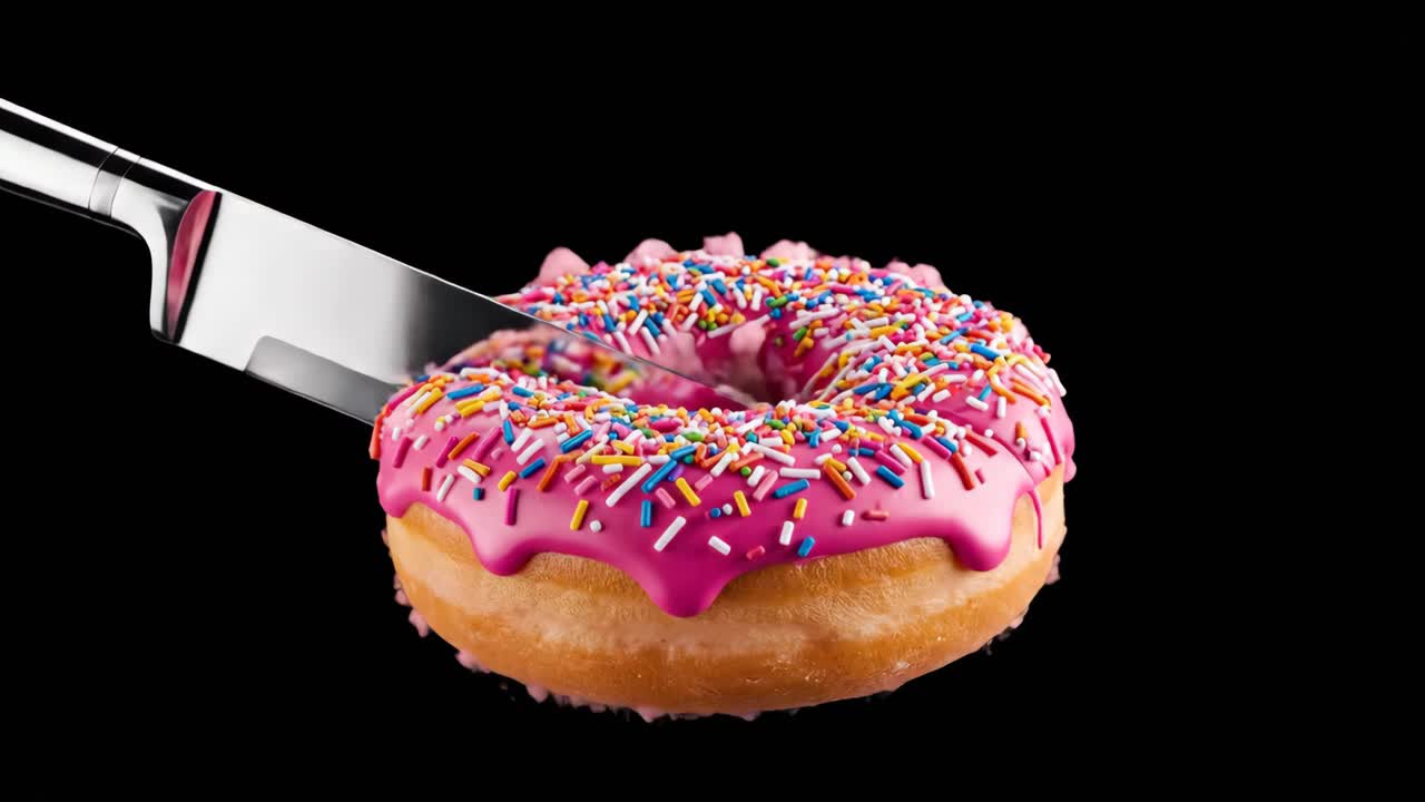 Donut Being Cut with Knife
