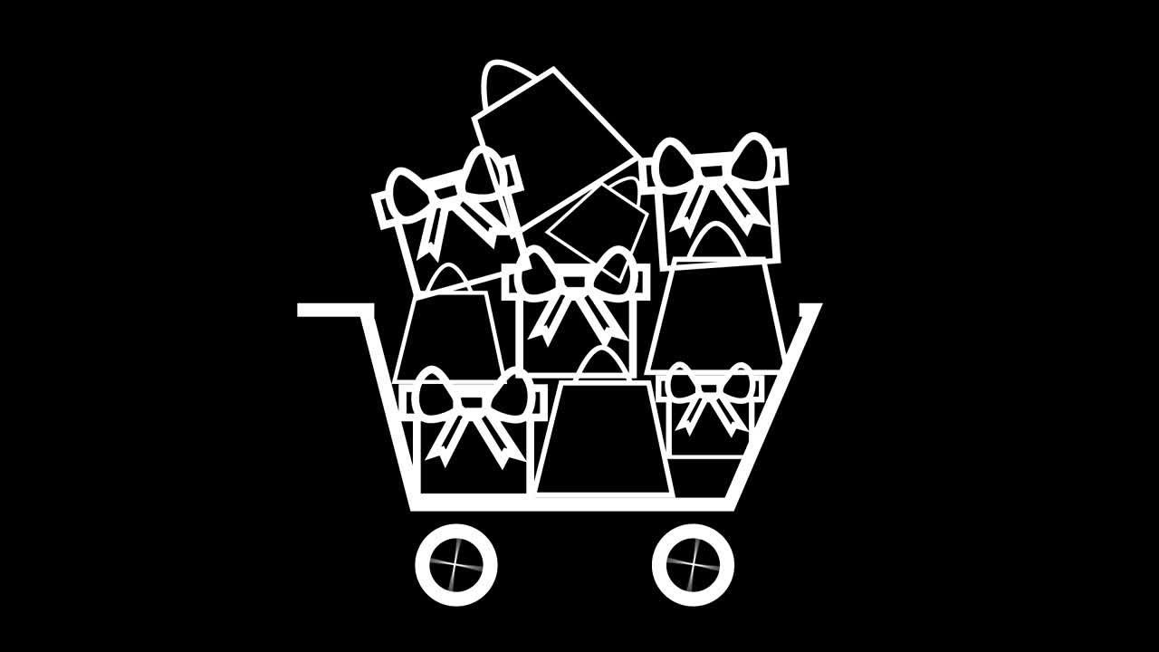 쇼핑 카트에 추가되는 품목, 크리스마스 선물 판매 개념 검은색에 색