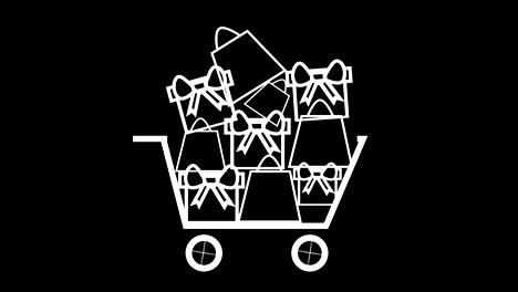 artículos que se agregan al carrito de compras, concepto de ventas de regalos de navidad blanco en negro