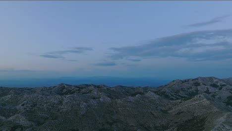 Cinematic-view-of-the-mountain-landscape-in-the-Biokovo-Nature-Park-after-sunset,-Croatia