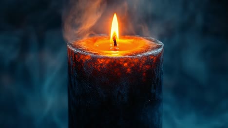 candle's soft, warm glow. a dark candle emits a warm glow, surrounded by gentle wisps of smoke against a muted background.