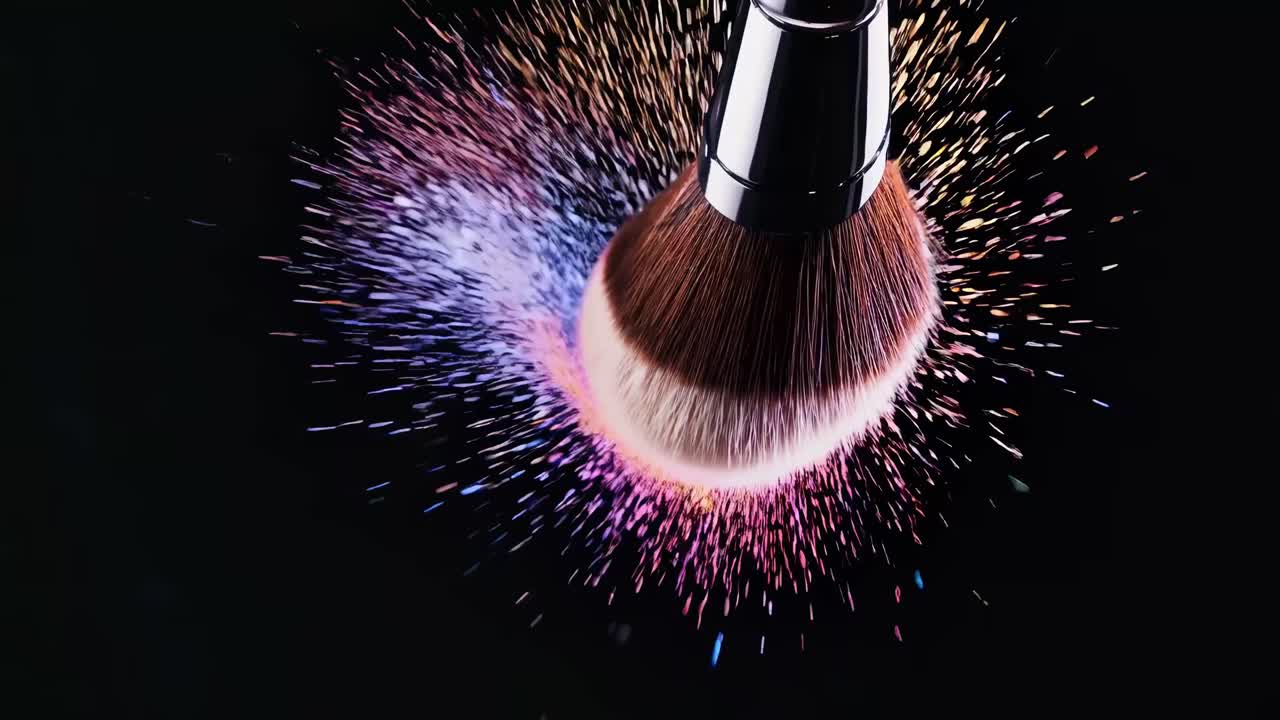 가루 폭발과 함께 메이크업 브러시