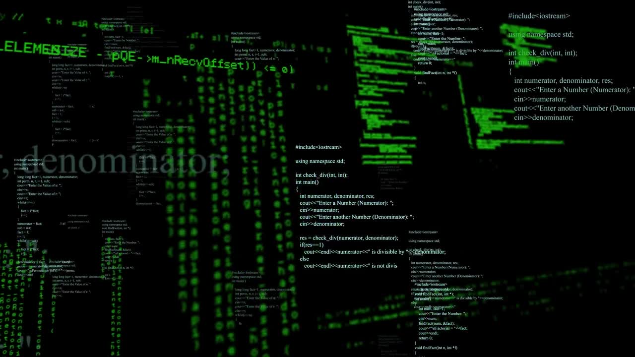 Animation of data processing on black background