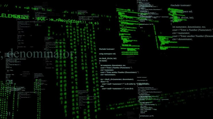 Animation of data processing on black background