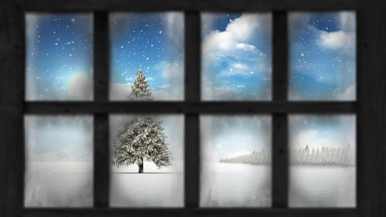 Animation of window view of winter landscape