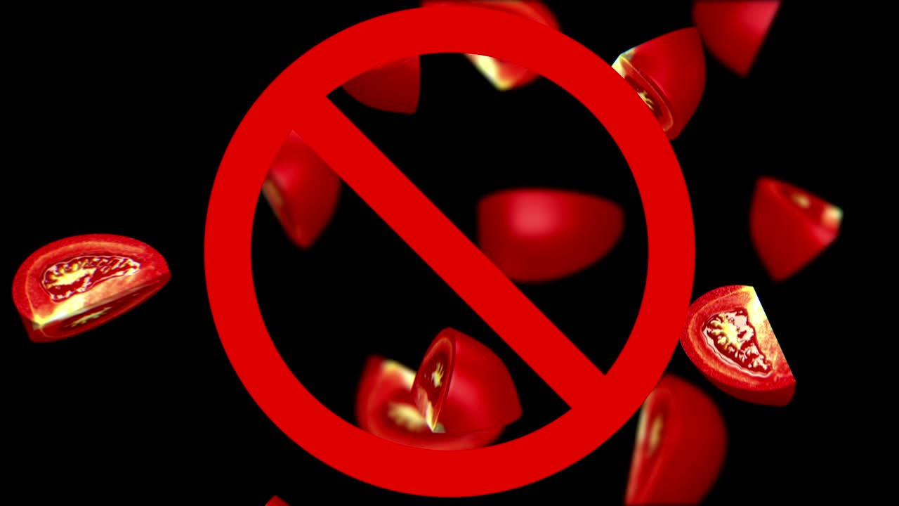 금지 표지판에 있는 토마토