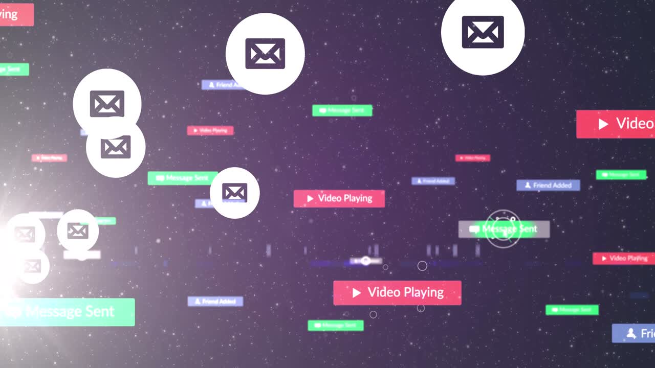 animación de iconos de redes sociales que caen sobre un fondo oscuro