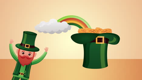 st patricks day animated card with happy elf and hat