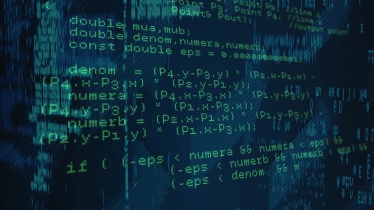Leuchtend grüner Programmiercode animiert auf digitalem Bildschirm, zeigt Weltkarten-Overlay, Datenströme.