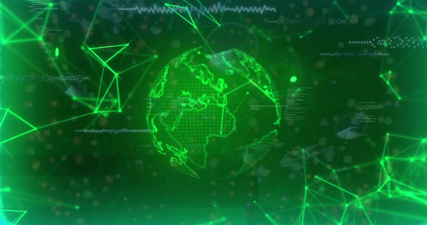 On load holographic globe rotating while node mesh pulsing and radar aligning, showing data scan