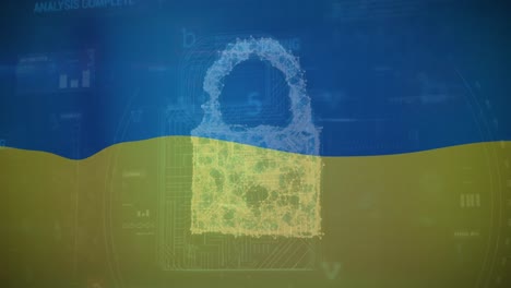 Animation-of-digital-padlock-over-flag-of-ukraine