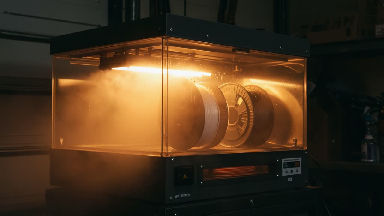 A Sophisticated 3D Printing Filament Dryer in Action, Showcasing Its Efficiency and Technology as It Prepares Filament for Optimal 3D Printing Performance