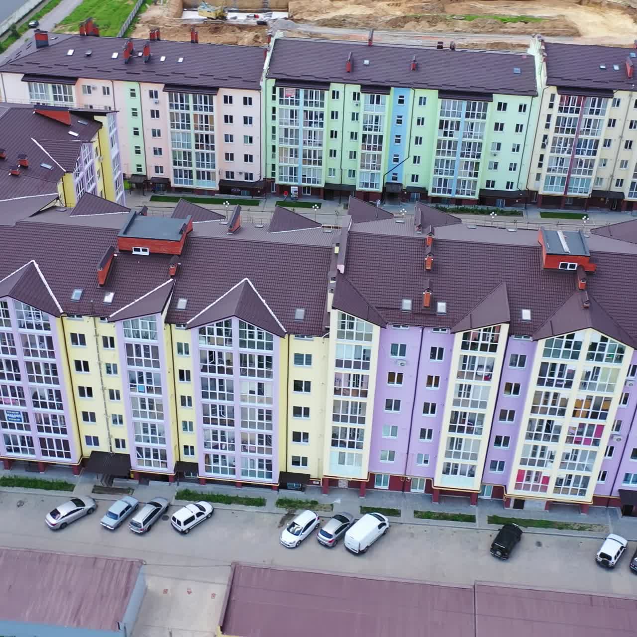 Construction site in the city. Aerial shooting of building construction site