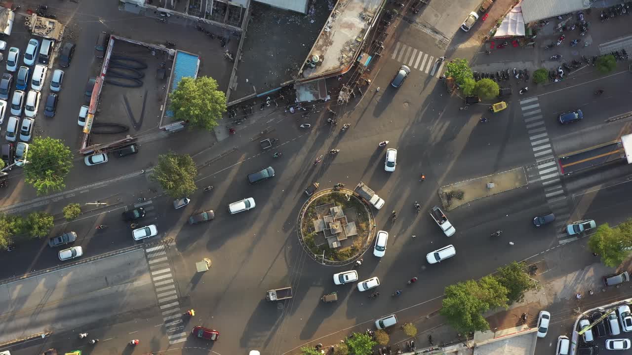 Aerial View of Busy Roundabout in Indian City