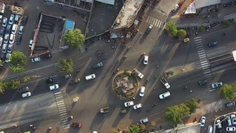 aerial view of busy roundabout in indian city