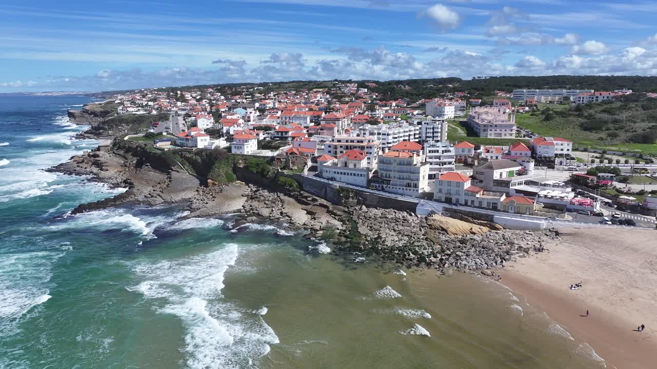 Apple Beach At Sintra In Lisbon District Portugal. Beach Landscape. Nature Seascape. Travel Destination. Apple Beach At Sintra In Lisbon District Portugal. Turquoise Water