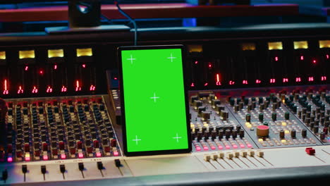 procesamiento de sonido experto al lado de la tableta con maqueta aislada
