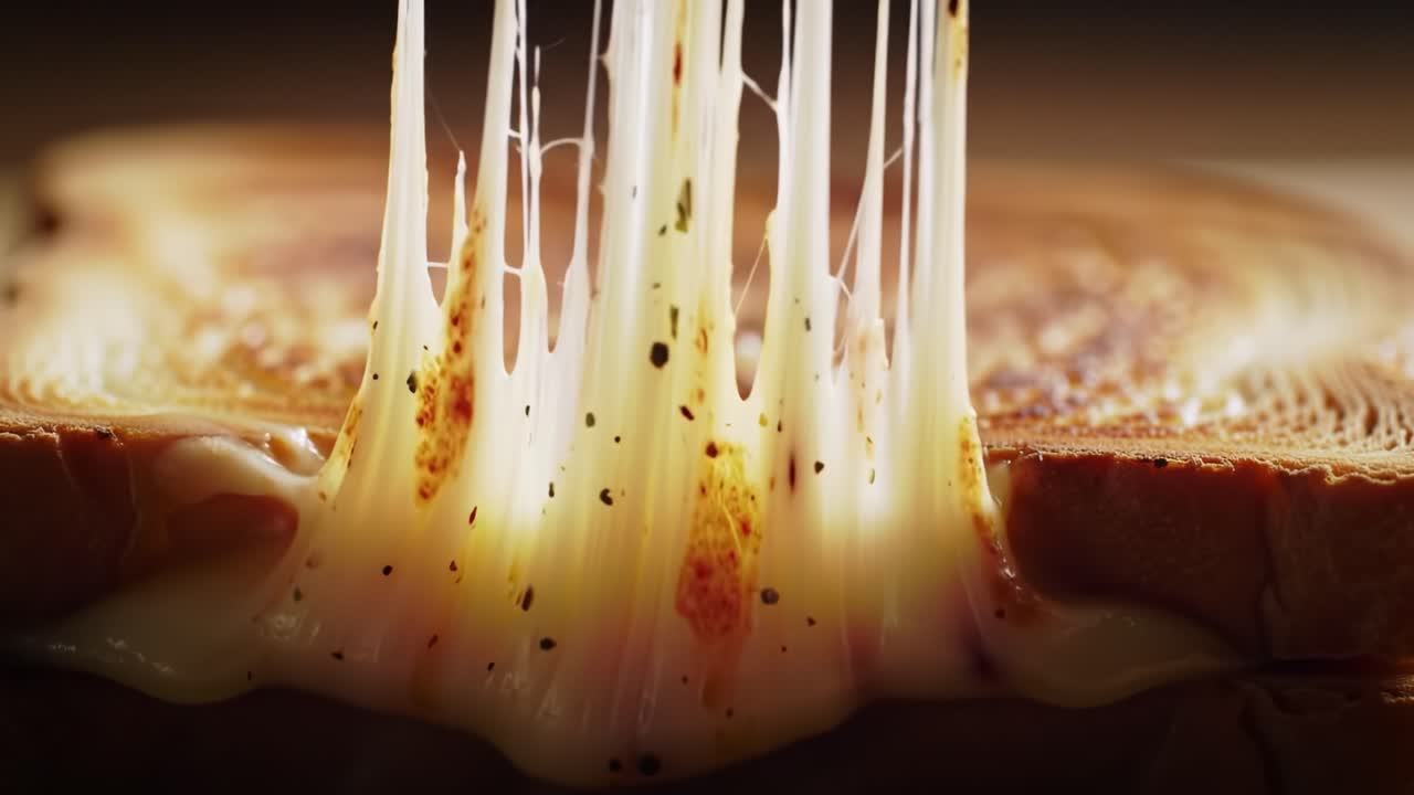 Melted Cheese Pulling from a Grilled Cheese Sandwich