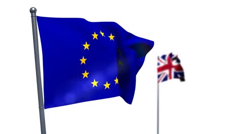 Union-flag-and-European-flag-waving-against-white-background