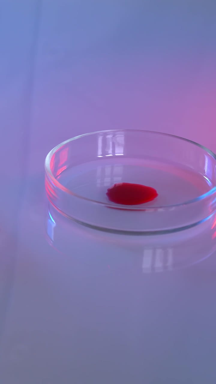 Scientist dripping blood sample. Lab technician dripping human red blood on slide glass