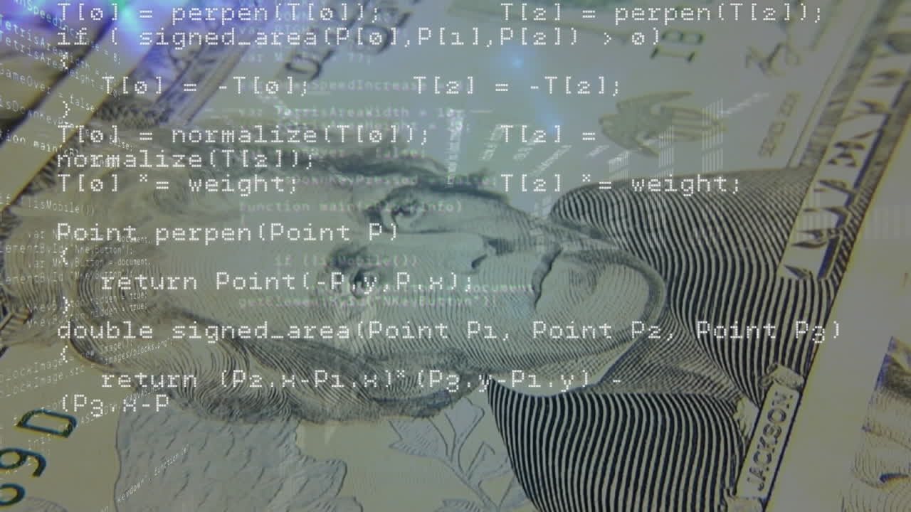 달러 지폐와 프로그램 코드