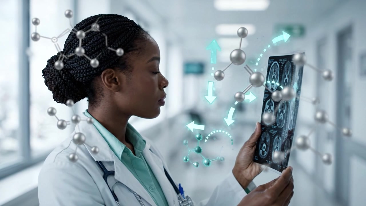 Medical Professional Analyzing X-Ray Images with Advanced Technology in a Modern Hospital Environment Focused on Patient Care and Diagnosis Techniques