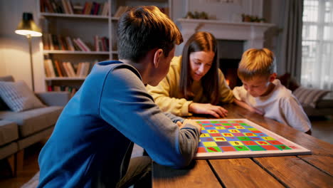 family playing a board game at home