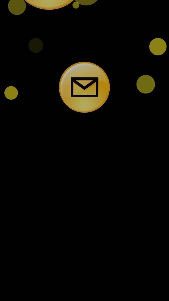 Animazione di macchie gialle e icone di messaggi multiple che fluttuano su sfondo nero.
