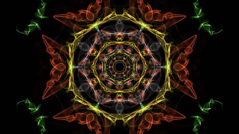fractal multicolor en movimiento de túnel, video abstracto en naranja, rojo y amarillo, buena forma simétrica, fractal en vivo