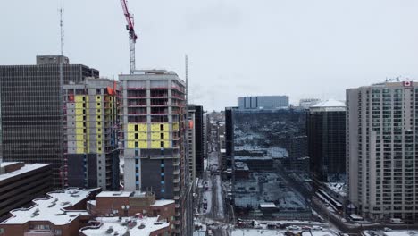 Empty-streets-of-Ottawa-for-Freedom-Convoy-Truckers-Protest,-Ontario,-Canada,-Drone-shot