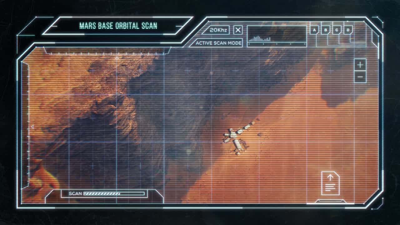 Mars Base Seen From Orbit - Futuristic Computer HUD
