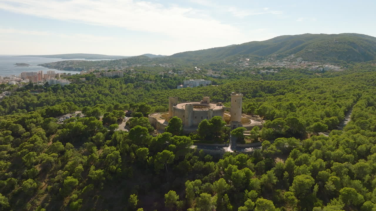 Aerial View of a Circular Fortress in a Coastal Area