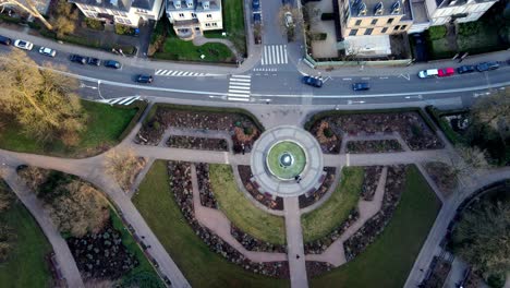 drone flying over city park in luxembourg city center